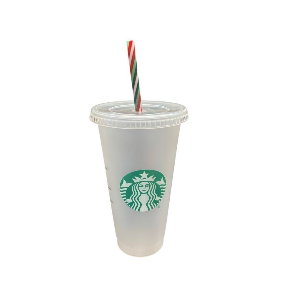 Starbucks Reusable Frosted Plastic Cold Cup With Lid and Straw